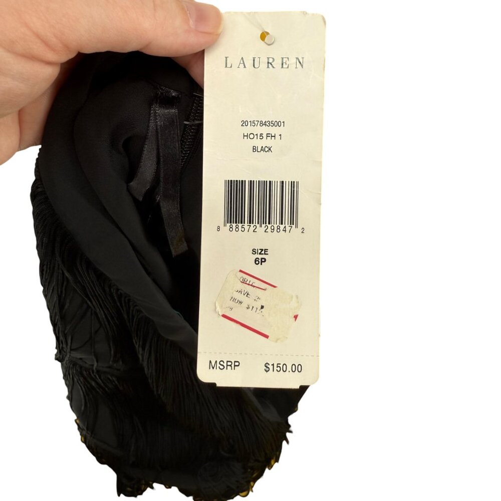 Lauren Ralph Lauren Addie Skirt 6P Petite Black Fringe Tiered Gatsby Flapper NWT - Picture 10 of 13